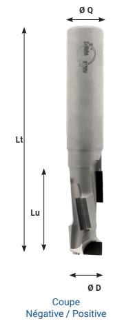 Mèche à défoncer Diamant ( H=2.5) Finition Ø20 LC.54 LU.54 LT.115 Q20 Z1+1 Hél. Positive/Négative (LP=7) Rot.Droite - Corps Acier