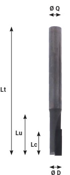Mèche à défoncer Diamant ( H=3.5) Finition Ø5 LC.10 LU.13 LT.60 Q6 Z1 Coupe biaise négative Rot.Droite - Corps HWM