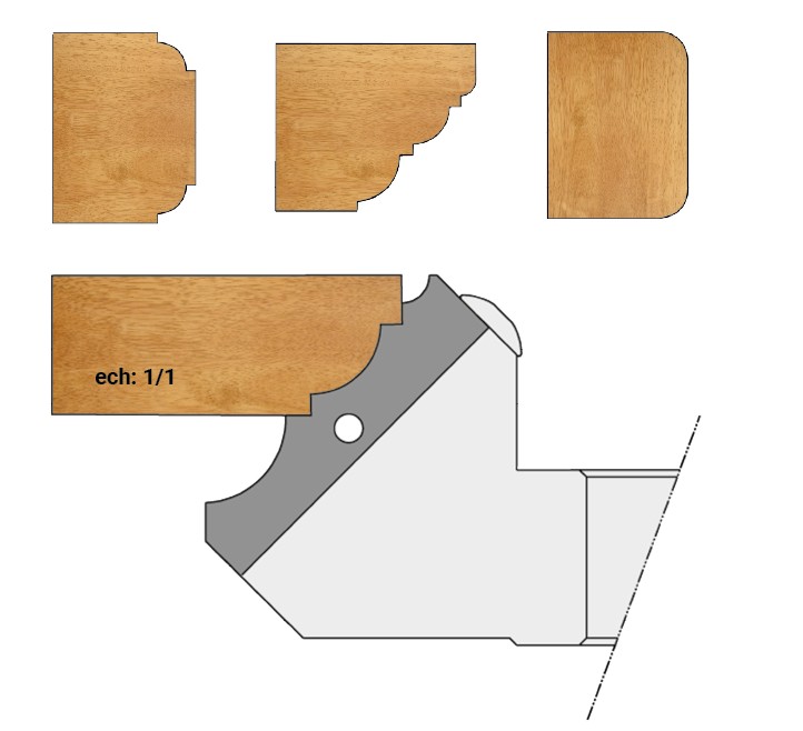 P.O. à profiler à plaquettes HW 1/4 de rond R4 R10 R12 Ø160 LU.45 d50 Z2 Rot.Droite Tr.Dessous