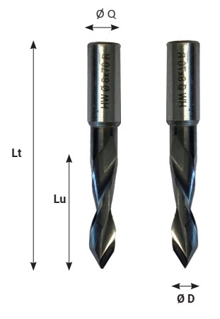 Mèche à percer HWM Débouchant Ø4 LU.22 LT.57.5 Q10 Méplat Z2 Rot.Droite Pointe 60°