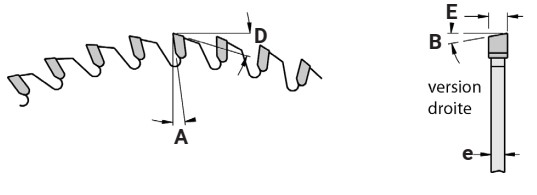 Lame circulaire HW Ø115 Ep.2.6 x 1.8 Z24 Dent.B.Unilatérale (ES) Gauche Positif d30 