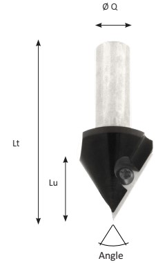 Mèche à graver à plaquettes HW Pointe 90° Ø38 LC.19 LU.19 LT.76 Q12 Z1 Neutre Rot.Droite 