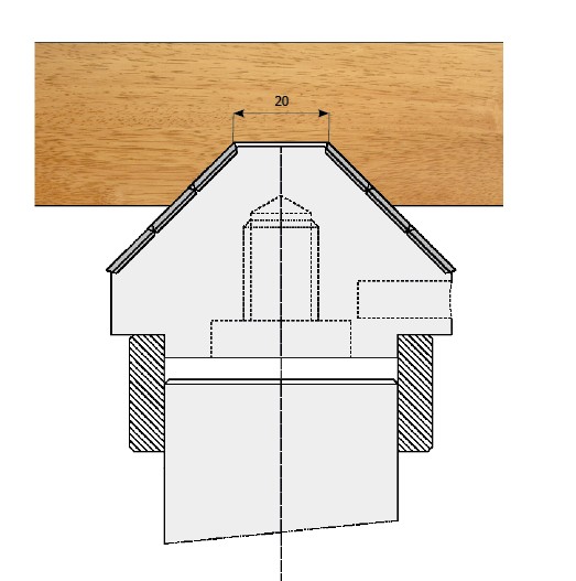 P.O. à profiler à plaquettes HW Chanfrein 45° Ø93/20 LU.36 dM14x2 Z2 Fractionnée Rot.Droite Tr.Dessous (Coupe d’onglet)
