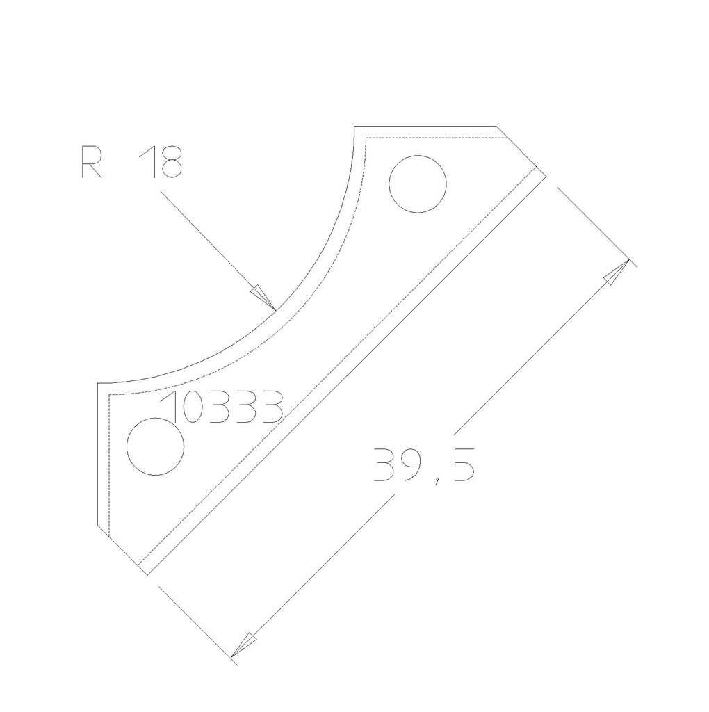 Plaquette 1/4 de rond R18 dessous 39.5x12x1.5 mm