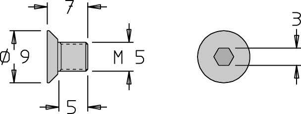 Vis tête fraisée   M5  x 7   6 pans H3.0 pour Grain d'Orge