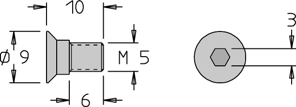 Vis épaulée (centreuse)   M5  x 10   6 pans H3.0 pour Grain d'Orge