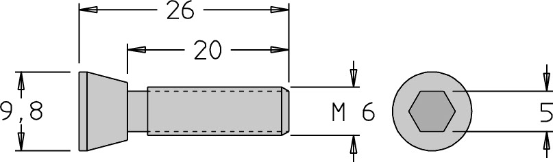 Vis tête fraisée   M6  x 26   6 pans H5.0 
