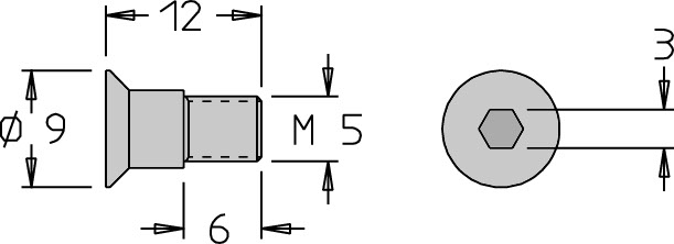 Vis épaulée (centreuse)   M5  x 12   6 pans H3.0 pour Grain d'Orge