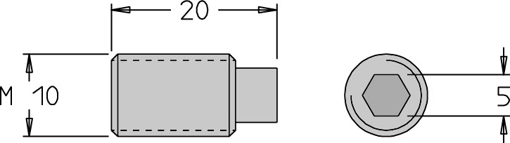 Vis sans tête avec téton   M10  x 20   6 pans H5.0 