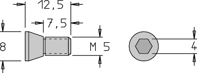 Vis tête conique   M5  x 12   6 pans H4.0 