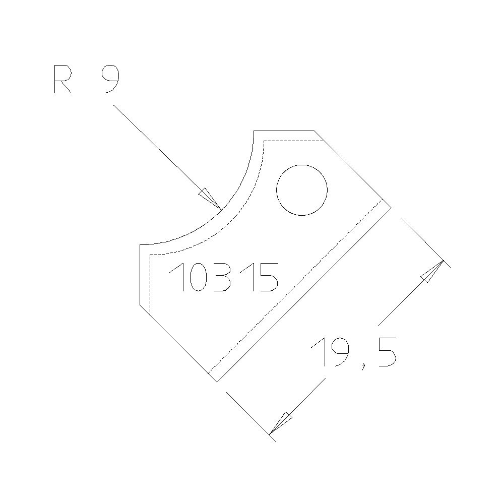Plaquette 1/4 de rond R09 dessous 29.5x12x1.5 mm