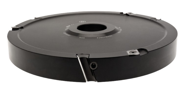 P.O. à tenonner à plaquettes HW Ø280 LU.28 d50 Z3+3 Biaise négative Rot.Droite Tr.Dessous