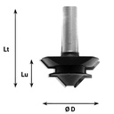 Mèche à profiler   HW Brasé   Bouvetage   45°  Ø 44.5  LC. 20  LU. 20  LT. 58  Q 12  Z 2  Rot. Droite 