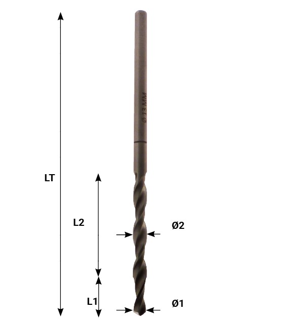 Mèche étagée pour paume visser N°18 ø 7.7/8.7 LG.165