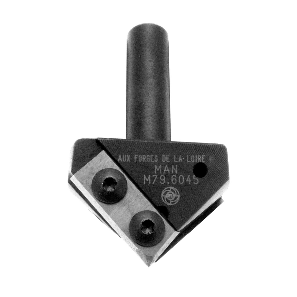 Mèche à profiler   à plaquettes HW   Chanfrein   45°  Ø 54  LC. 21  LU. 21  LT. 75  Q 12  Z 2  Rlmt. à l'extrémité  Rot. Droite 