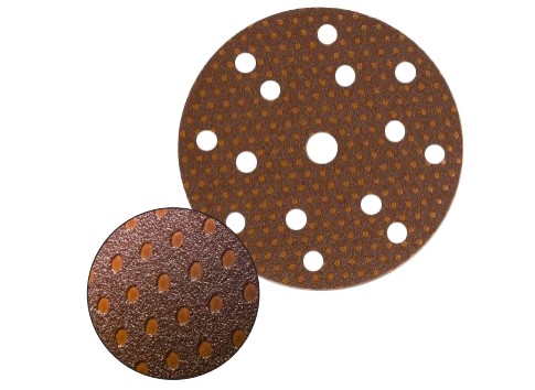 Disque Corindon ULTIMAX Papier dos feutrine Ø150 GR.240 Trous 8xØ8 sur Ø120 + 6xØ8 sur Ø80 + Ø16 central