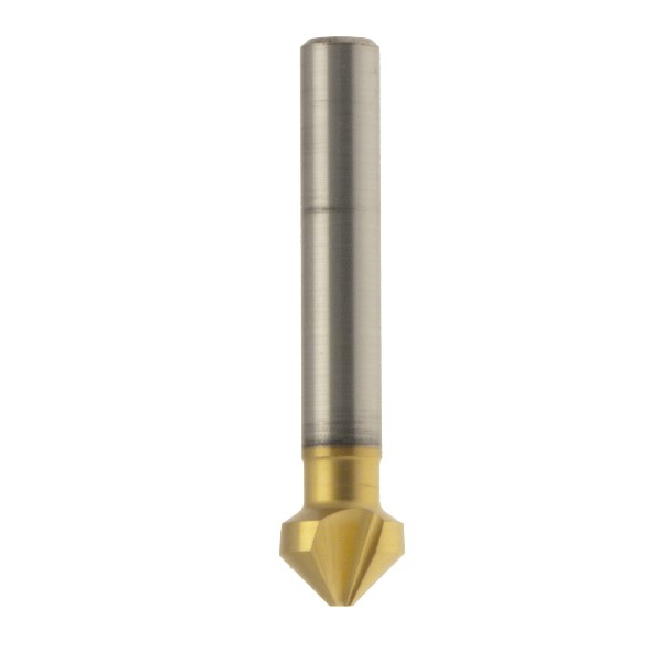 Fraise conique "Trident" DIN335-C HSS Co + TiN 90° Ø3.5 Ø2=20.5 LT.63 Q10 Cylindrique Z3 Rot.Droite 