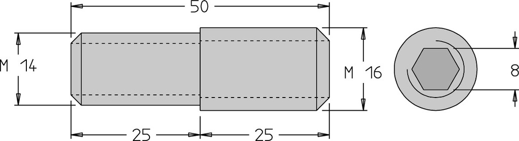 Vis sans tête   M14 / M16  x 50   6 pans H8.0 