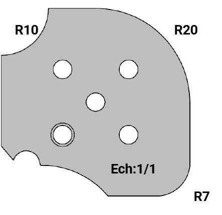 Jeu de 2 déflecteurs Rotoprofil   Montant de bahut + 1/4 de rond R10 + Congés R7-20   pour P.O. O40.01 