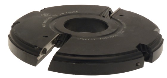 P.O. à profiler à plaquettes HW Plate-bande Profil B (1/4 rond + talon) Ø180 d50 Z2+2 Biaise négative Rot.Droite Tr.Dessous