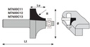 Mèche à profiler SolidSurface HW Brasé 1/4 de rond R12.7 Ø38 LC.19 LU.19 LT.65 Q12 Z2 Rlmt.à l'extrémité Rot.Droite 