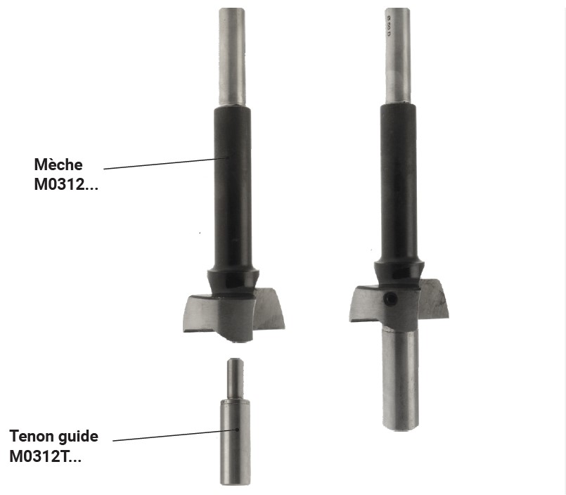 Mèche à façonner à tenon-guide Acier Borgne Ø45 LU.100 LT.150 Q13 Cylindrique Z2 Rot.Droite 