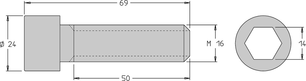 Vis tête cylindrique (CHC)   M16  x 68   6 pans H14 