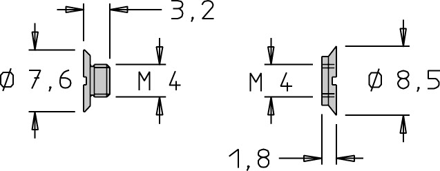 Ensemble vis / écrou   M4  x 3.2 / 1.8   Fourche pour PO à rainer 4x3