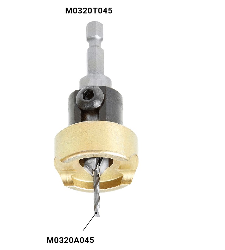 Mèche à percer étagée à butée sur roulement HW brasé Débouchant fraisage 90° Ø4.5 LU.15 Ø2=12 LU2=6 LT.70 Q6.35 Hexagonale Z2 (Ø32)