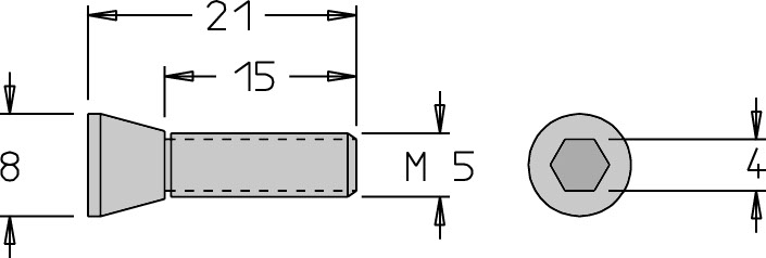 Vis tête conique   M5  x 21   6 pans H4.0 