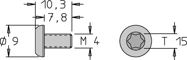 Vis tête bombée   M4  x 10.3   Torx T15 