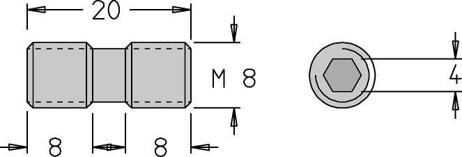 Vis double filet   M8  x 20   6 pans H4.0 