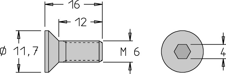 Vis tête fraisée   M6  x 16   6 pans H4.0 