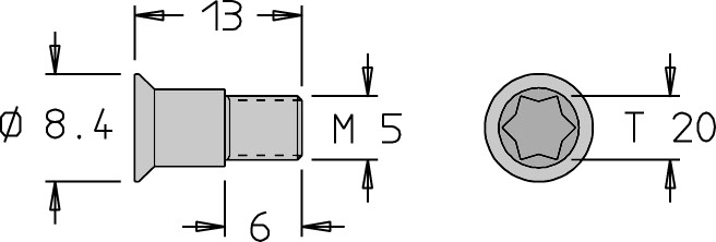 Vis épaulée (centreuse)   M5  x 13   Torx T20 