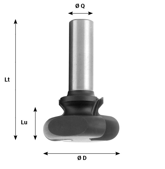 Mèche à profiler   HW Brasé   Prise de doigt   R2.4 - R4.75  Ø 19  LC. 16  LU. 16  LT. 51  Q 8  Z 2   Neutre  Rot. Droite 