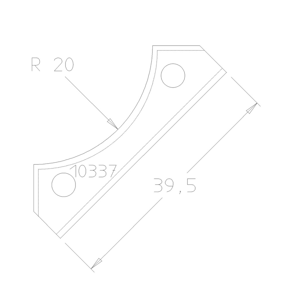 Plaquette 1/4 de rond R20 dessous 39.5x12x1.5 mm