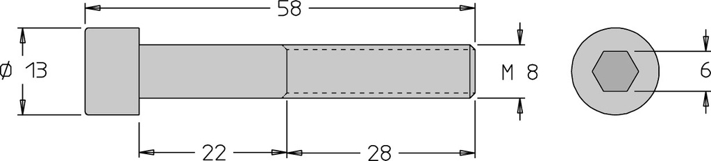 Vis tête cylindrique (CHC)   M8  x 58   6 pans H6.0 