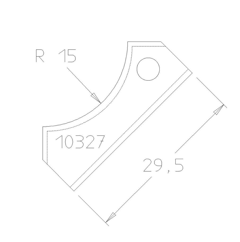 Plaquette 1/4 de rond R15 dessous 29.5x12x1.5 mm