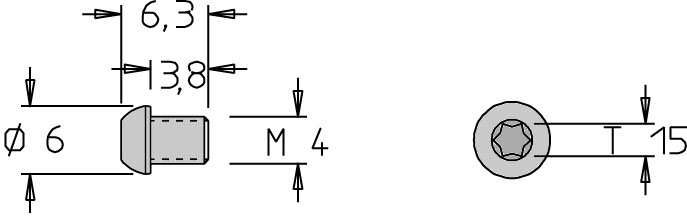 Vis tête bombée M4 x6.3 Torx T15 