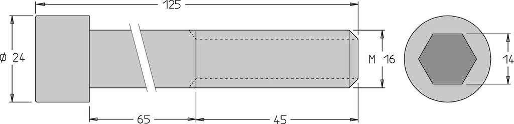 Vis tête cylindrique (CHC)   M16  x 125   6 pans H14 