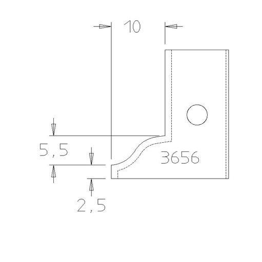 PLAQUETTE CONTRE PROFIL DOUCINE 5.5X10 CARRE 2.5MM T.DESSUS