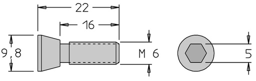 Vis tête conique   M6  x 22   6 pans H5.0 