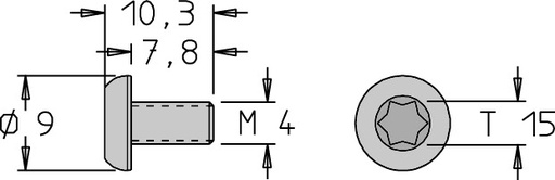 Vis tête bombée   M4  x 10.3   Torx T15 