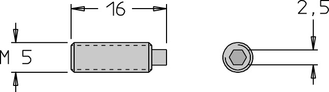 Vis sans tête   M5  x 16   6 pans H2.5 