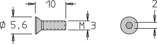 Vis tête fraisée   M3  x 10   6 pans H2.0 