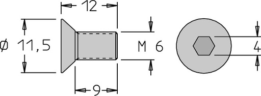 Vis tête fraisée   M6  x 12   6 pans H4.0 pour Grain d'Orge