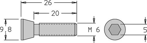 Vis tête fraisée   M6  x 26   6 pans H5.0 