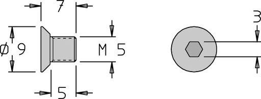 Vis tête fraisée   M5  x 7   6 pans H3.0 pour Grain d'Orge