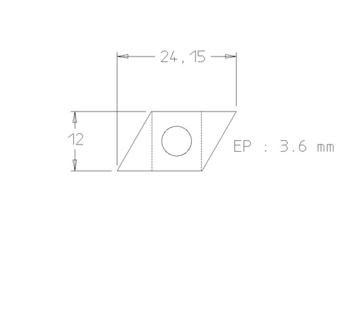 Plaquette Carbure 24x12x3.6 Z2 1 trou fraisé pour rainure Ht.4mm