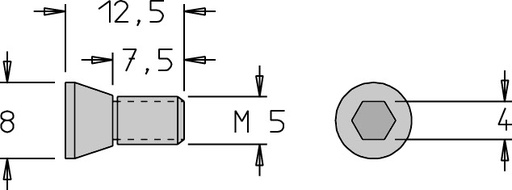 Vis tête conique   M5  x 12   6 pans H4.0 